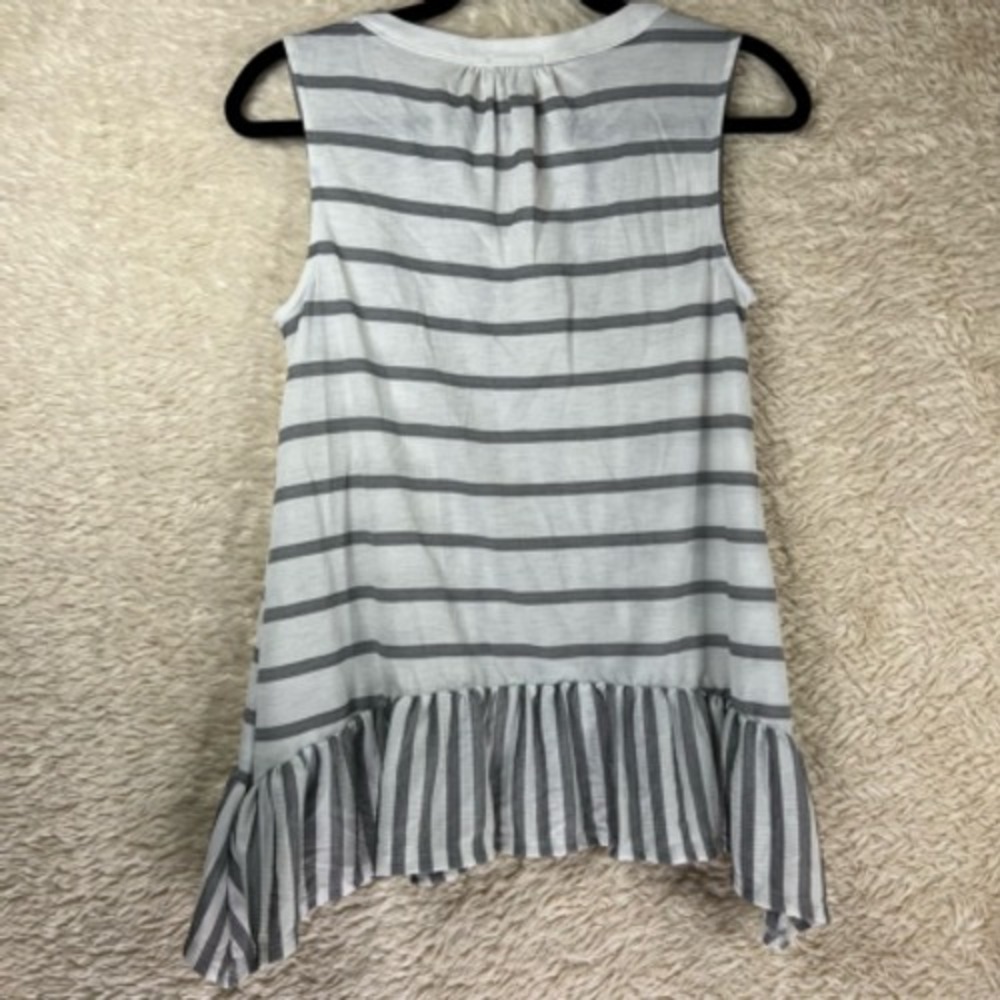 Ava James Womens Blouse Tank White Gray Striped‎ Sleeveless Notch Neck S - Picture 8 of 12